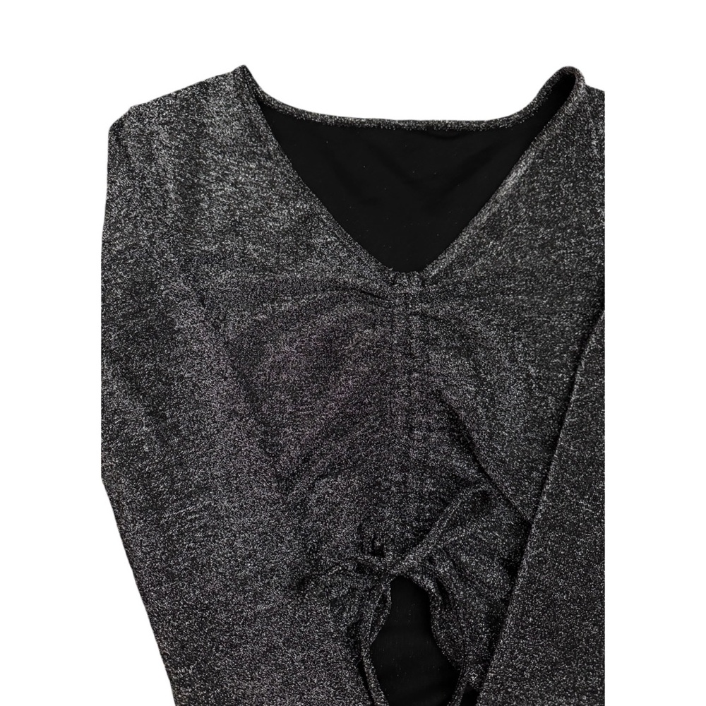 Glitter Drawstring Ruched Knit Top
